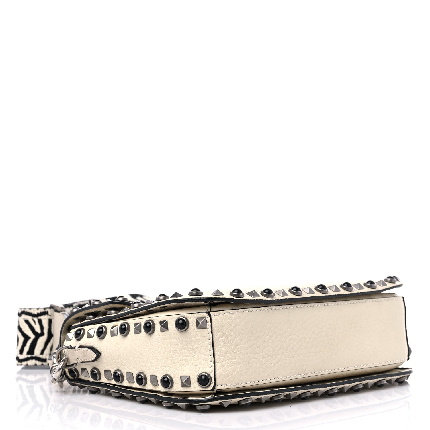 Valentino Garavani Pebbled Calfskin Onyx Medium Guitar Strap Rockstud Rolling Flap Saddle Bag Ivory 4 of 13