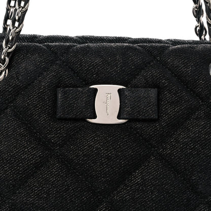Salvatore Ferragamo Canvas Melike Vara Bow Chain Tote Black 8 of 10