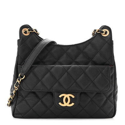 Chanel Caviar Quilted Wavy CC Hobo Black 1 of 14