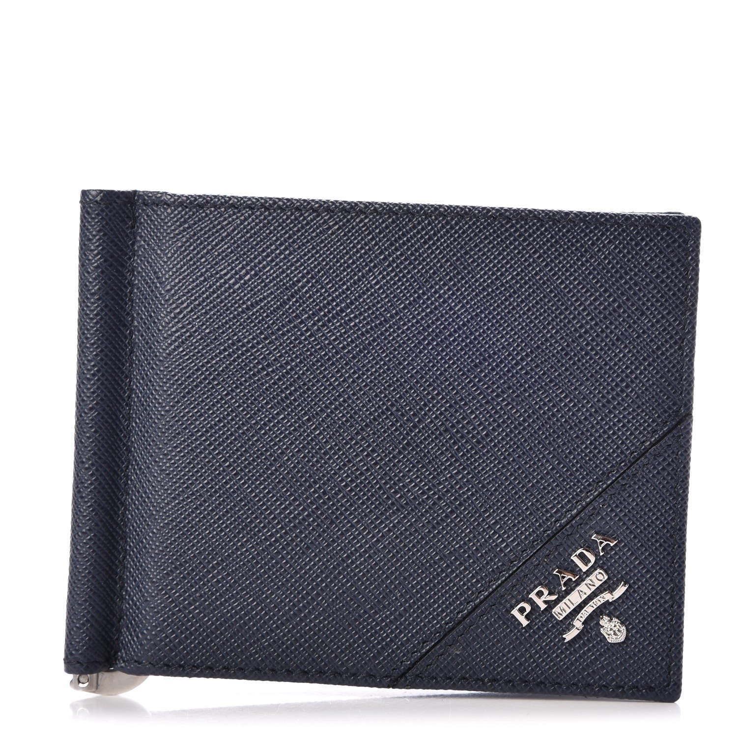 Prada Saffiano Metal Money Clip Bi-Fold Wallet Baltico 1 of 9