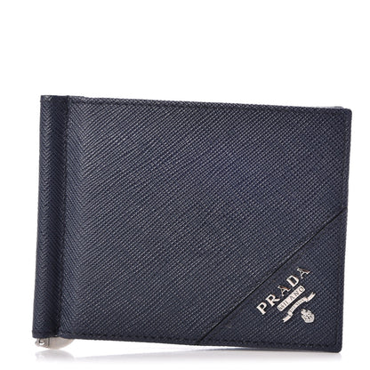 Prada Saffiano Metal Money Clip Bi-Fold Wallet Baltico 1 of 9