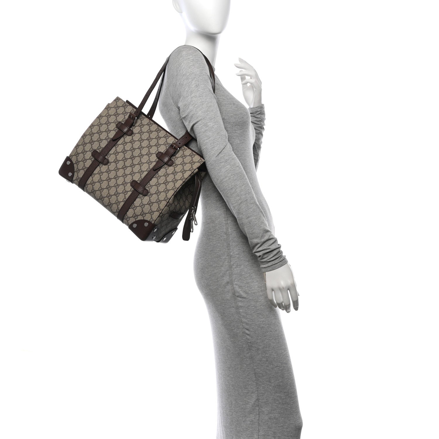 Gucci GG Supreme Monogram Textured Dollar Calfskin Small Detail Tote Beige Ebony New Acero 2 of 14