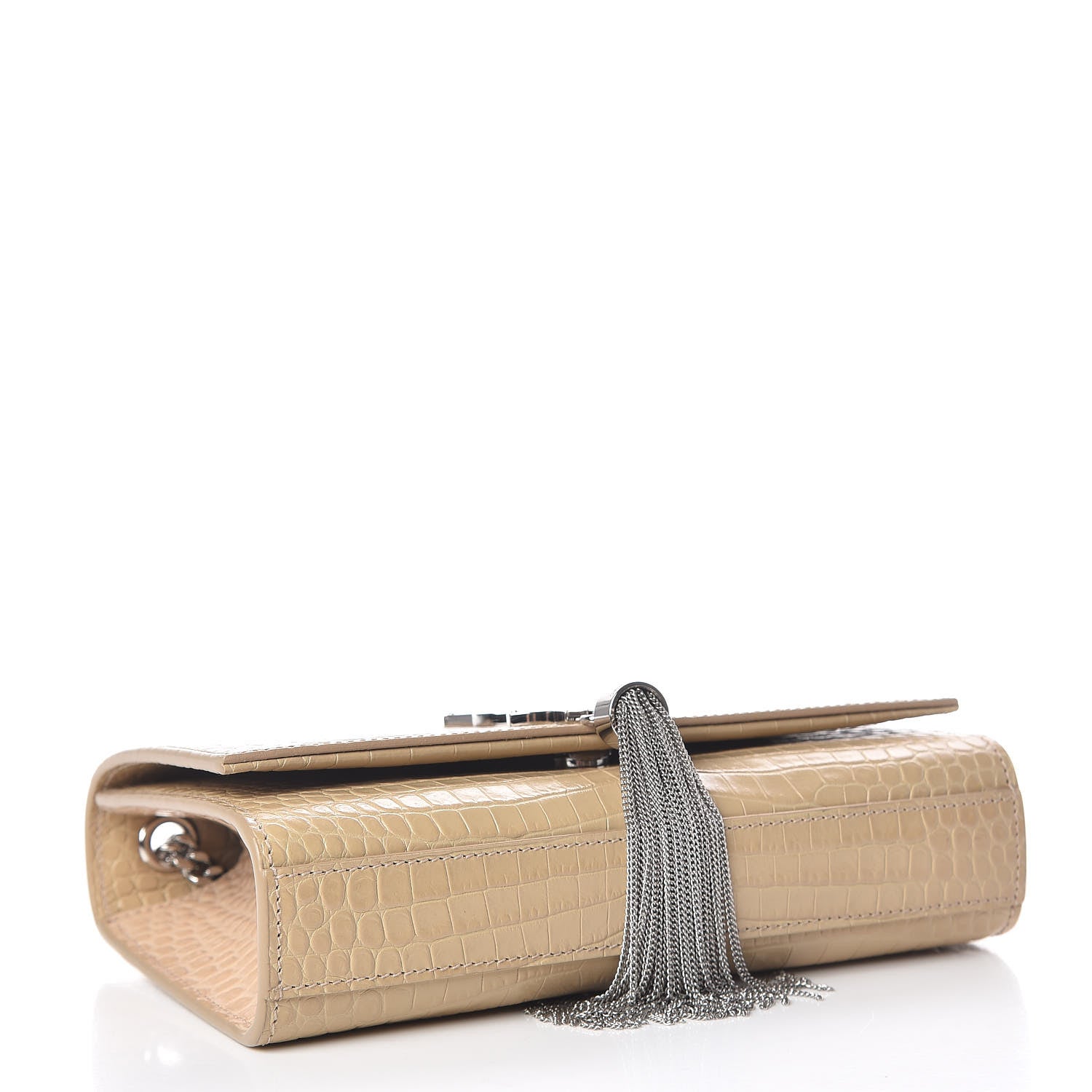 Saint Laurent Croc Calfskin Embossed Small Classic Monogram Kate Tassel Satchel Beige 4 of 10