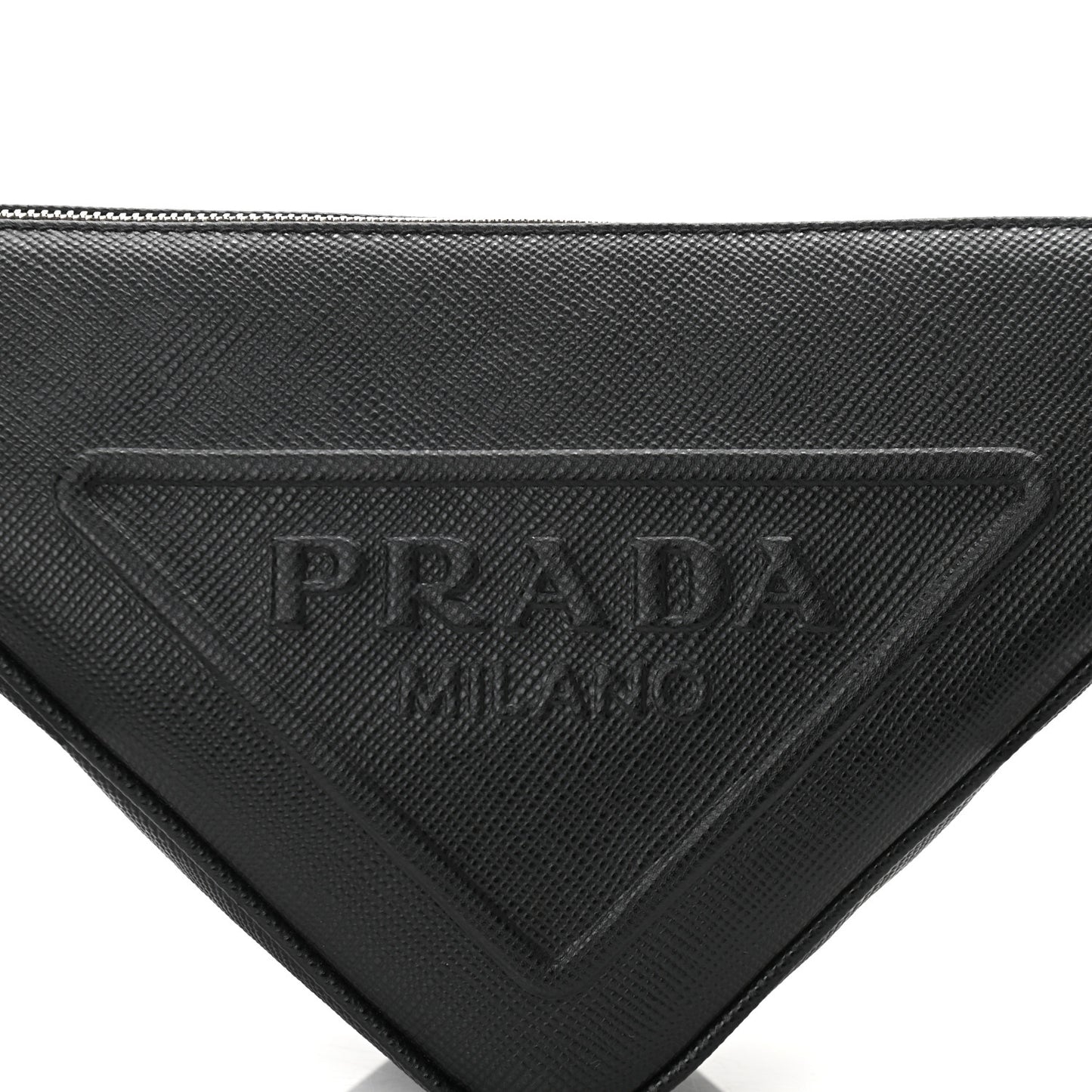 Saffiano Cuir Triangle Logo Embossed Triangle Shoulder Bag Black
