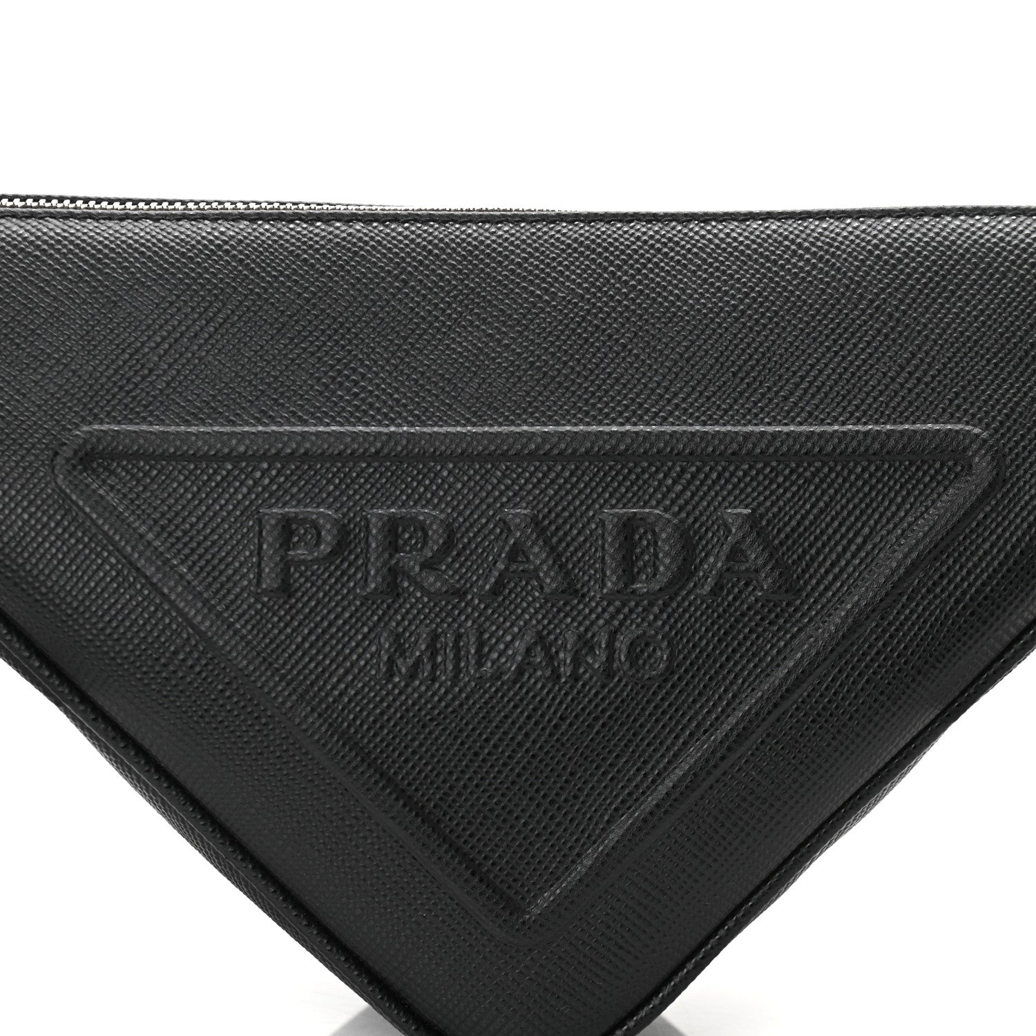 Prada Saffiano Cuir Triangle Logo Embossed Triangle Shoulder Bag Black 7 of 9