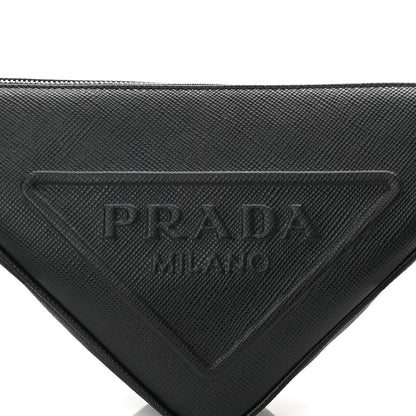 Prada Saffiano Cuir Triangle Logo Embossed Triangle Shoulder Bag Black 7 of 9
