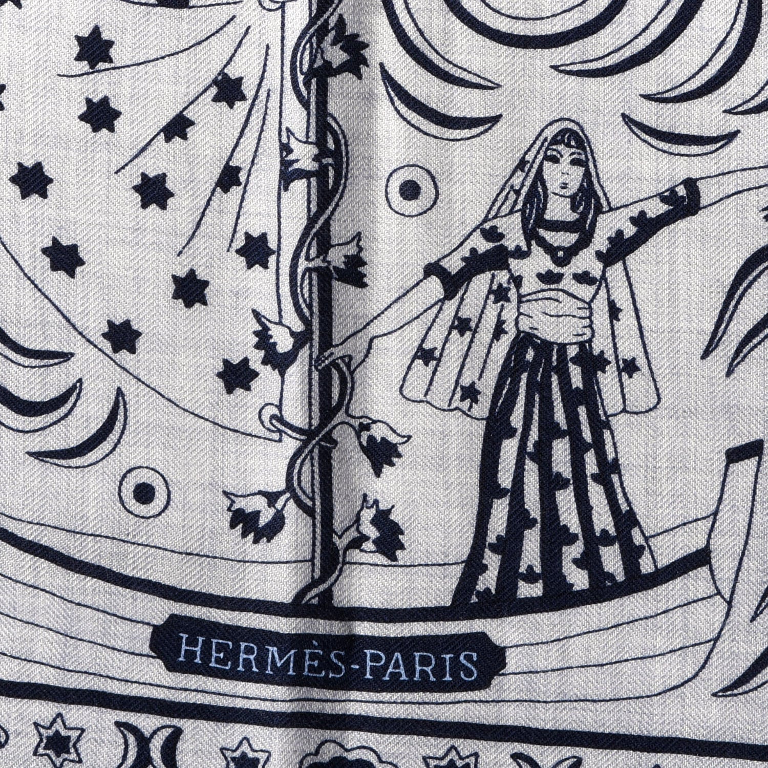 Hermes Cashmere Silk Peuple Du Vent Shawl 140 Gris Chine Marine 2 of 4