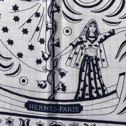 Hermes Cashmere Silk Peuple Du Vent Shawl 140 Gris Chine Marine 2 of 4