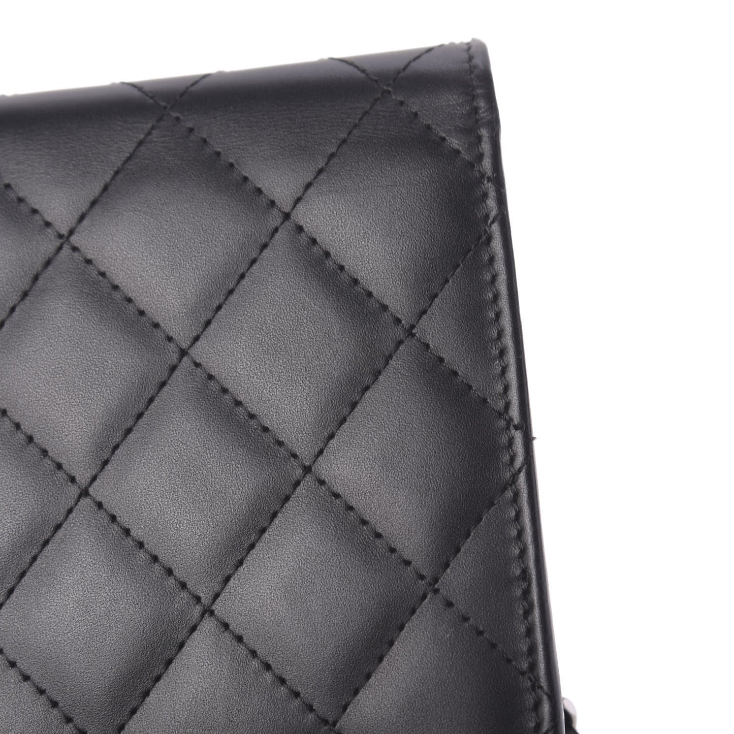 Calfskin Quilted Cambon Wallet On Chain WOC Black
