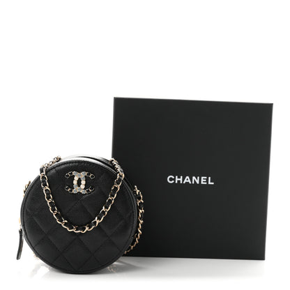 Chanel Caviar Quilted Gripoix CC Round Clutch With Chain Black 10 of 10
