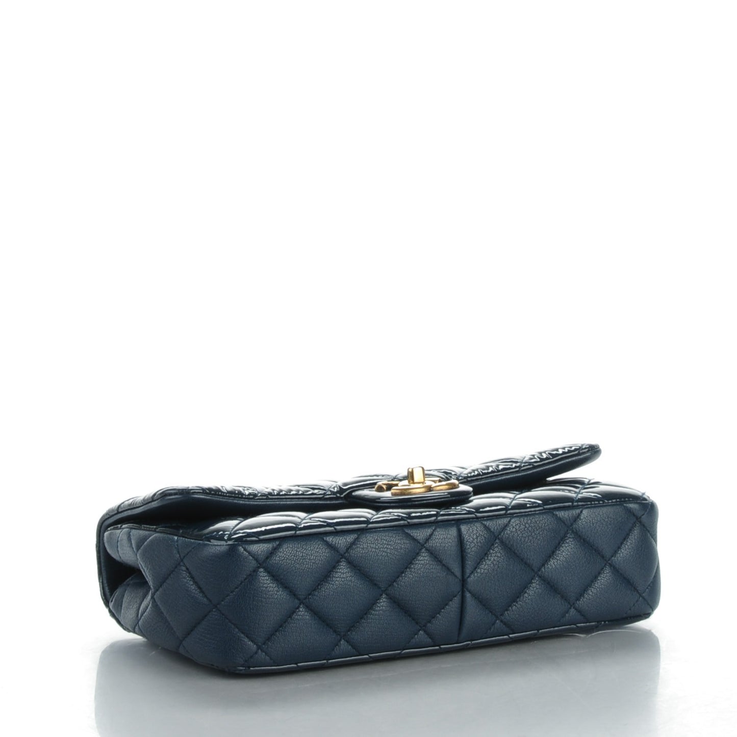 Patent Goatskin Quilted Medium CC Eyelet Flap Blue