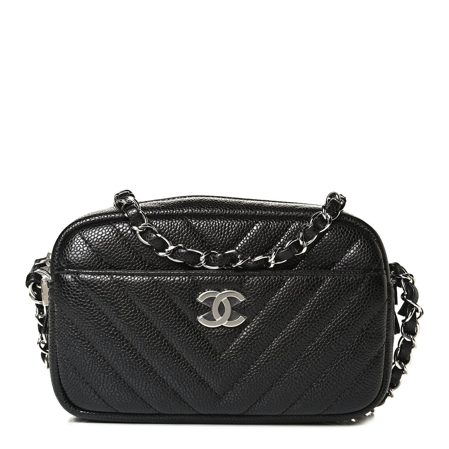 Caviar Chevron Quilted Camera Case Black