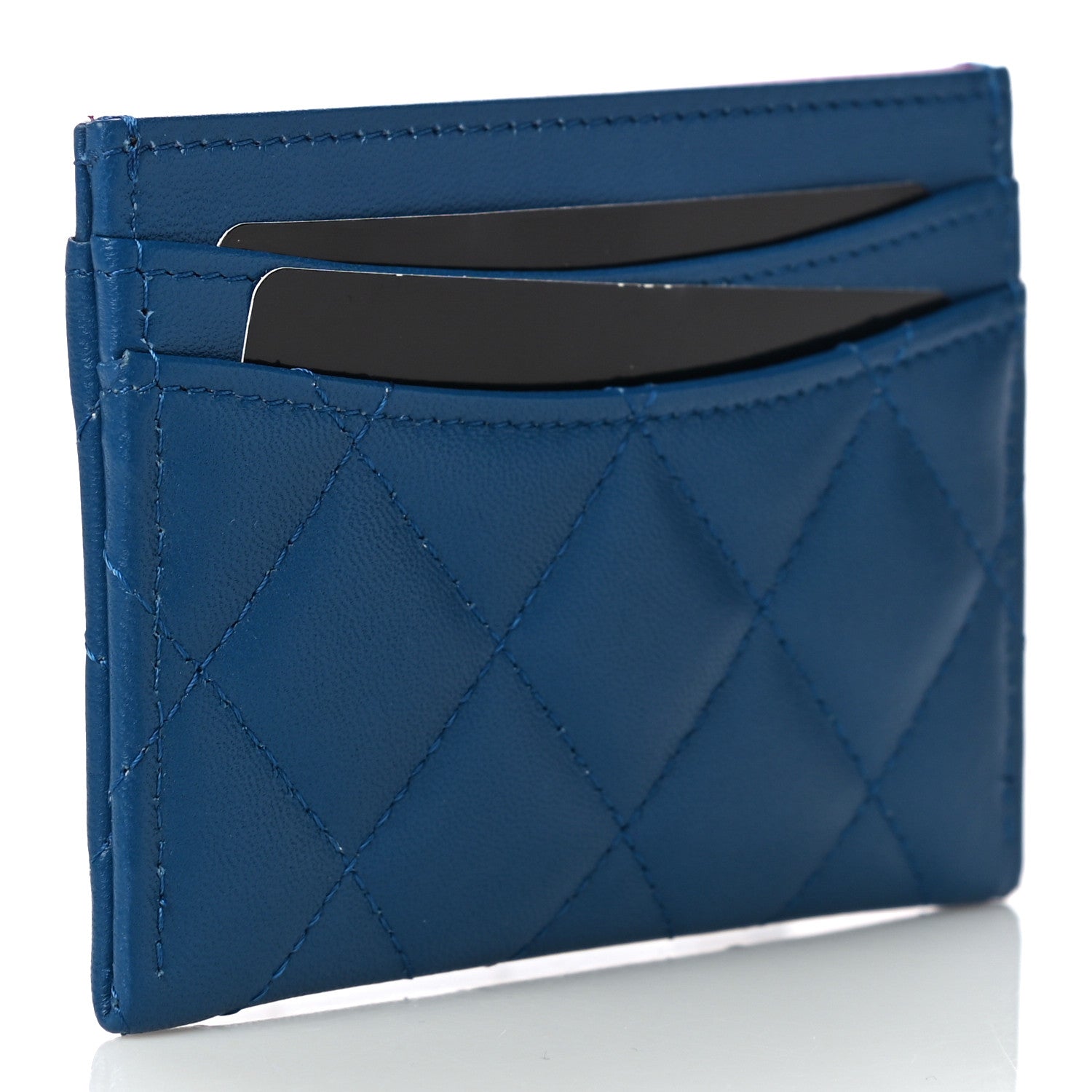 Chanel Lambskin Quilted Card Holder Blue Pink 3 of 11
