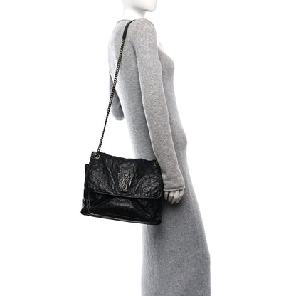 Saint Laurent Crinkled Calfskin Matelasse Monogram Large Niki Chain Satchel Black 2 of 10