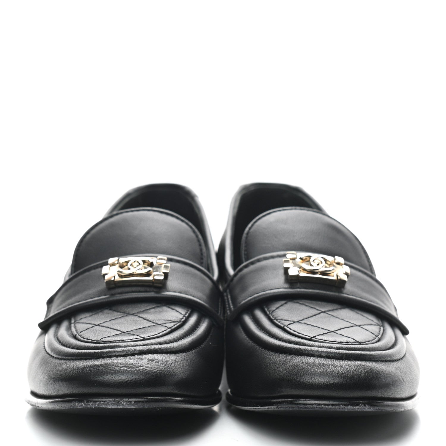 Chanel Lambskin Quilted Womens CC Loafers 37.5 Black 2 of 8