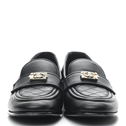 Chanel Lambskin Quilted Womens CC Loafers 37.5 Black 2 of 8