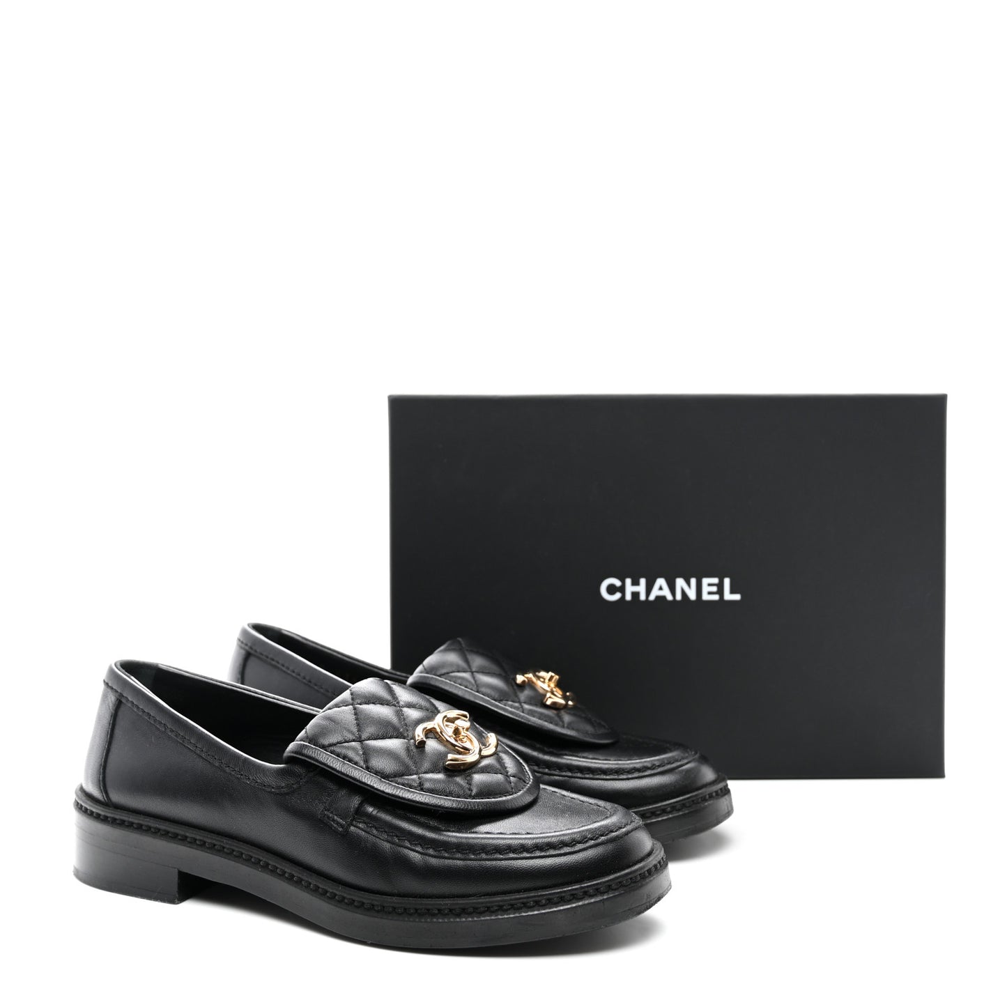 Lambskin Quilted CC Turnlock Loafers 35 Black