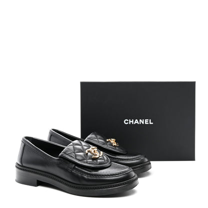 Chanel Lambskin Quilted CC Turnlock Loafers 35 Black 9 of 9