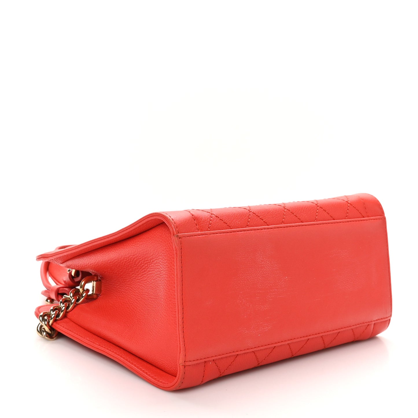 Grained Calfskin Stitched Small Label Click Shopper Tote Red