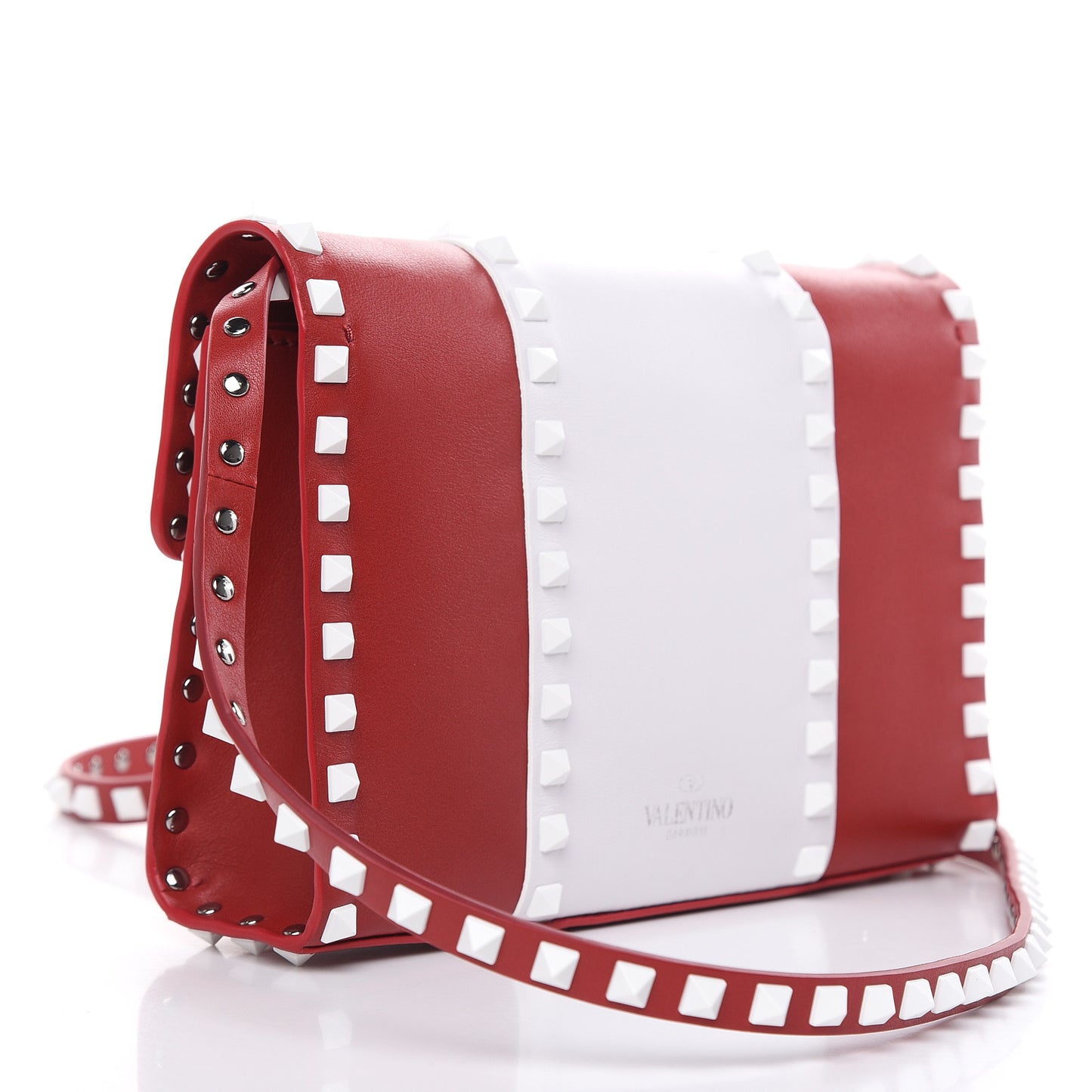 Vitello Colorblock Medium Free Rockstud Flip Lock Crossbody Bag Rosso Valentino Optic White
