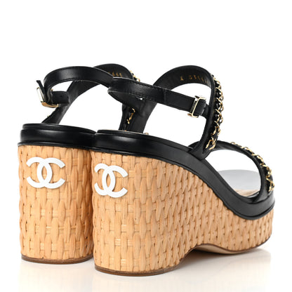 Chanel Lambskin Chain Platform Sandals 37.5 Black 4 of 8
