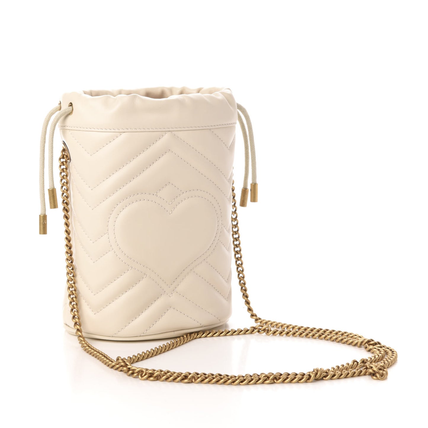 Calfskin Matelasse Mini GG Marmont 2.0 Bucket Bag White