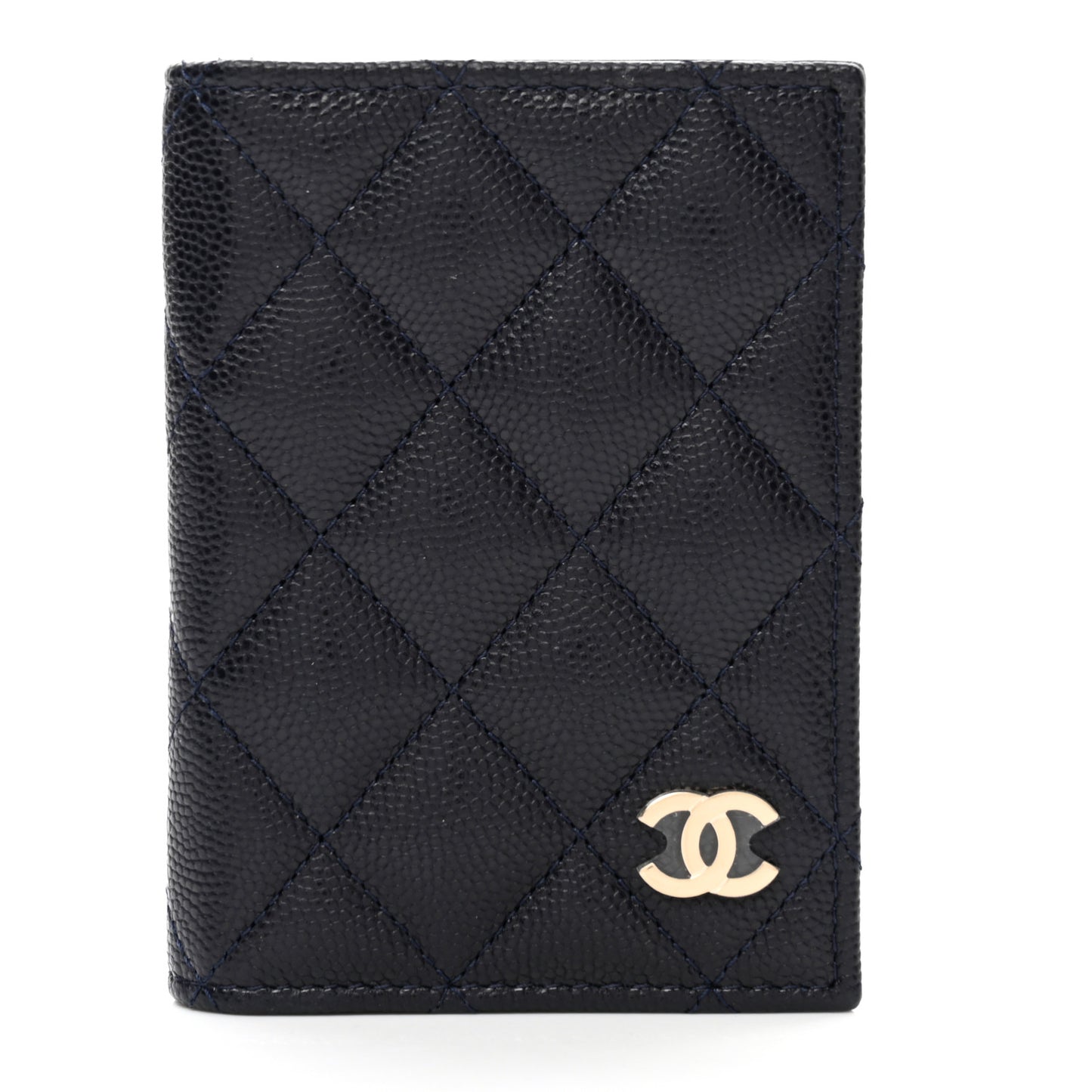 Caviar Quilted Card Holder Wallet Navy
