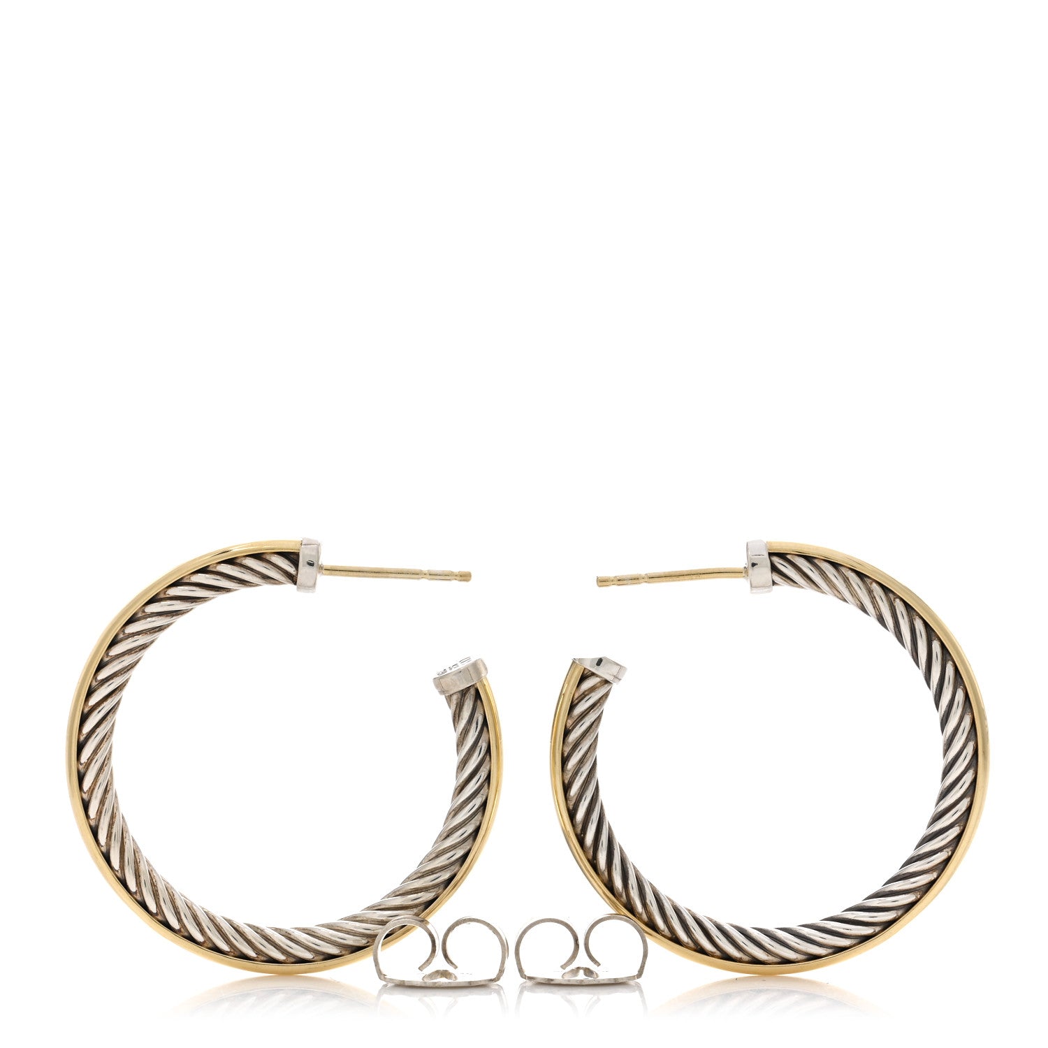 David Yurman Sterling Silver 18K Yellow Gold 32mm Cable Hoop Earrings 3 of 4