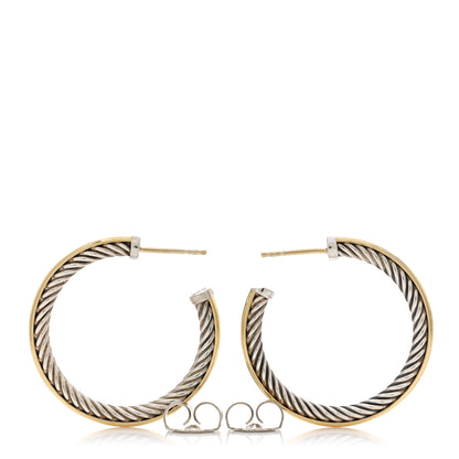 David Yurman Sterling Silver 18K Yellow Gold 32mm Cable Hoop Earrings 3 of 4