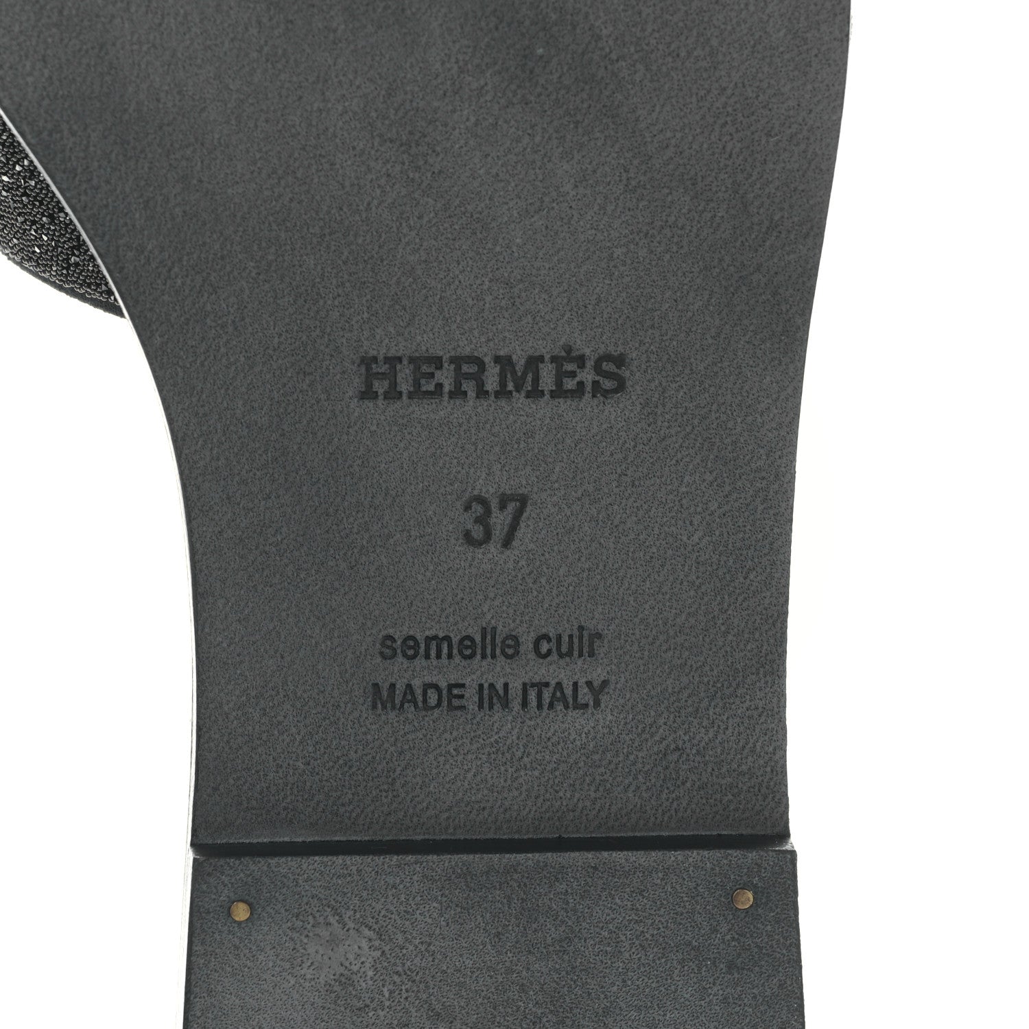 Hermes Suede Goatskin Crystal Oran Sandals 37 Black 6 of 9