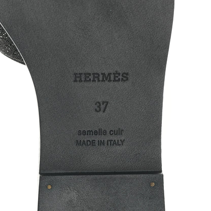 Hermes Suede Goatskin Crystal Oran Sandals 37 Black 6 of 9