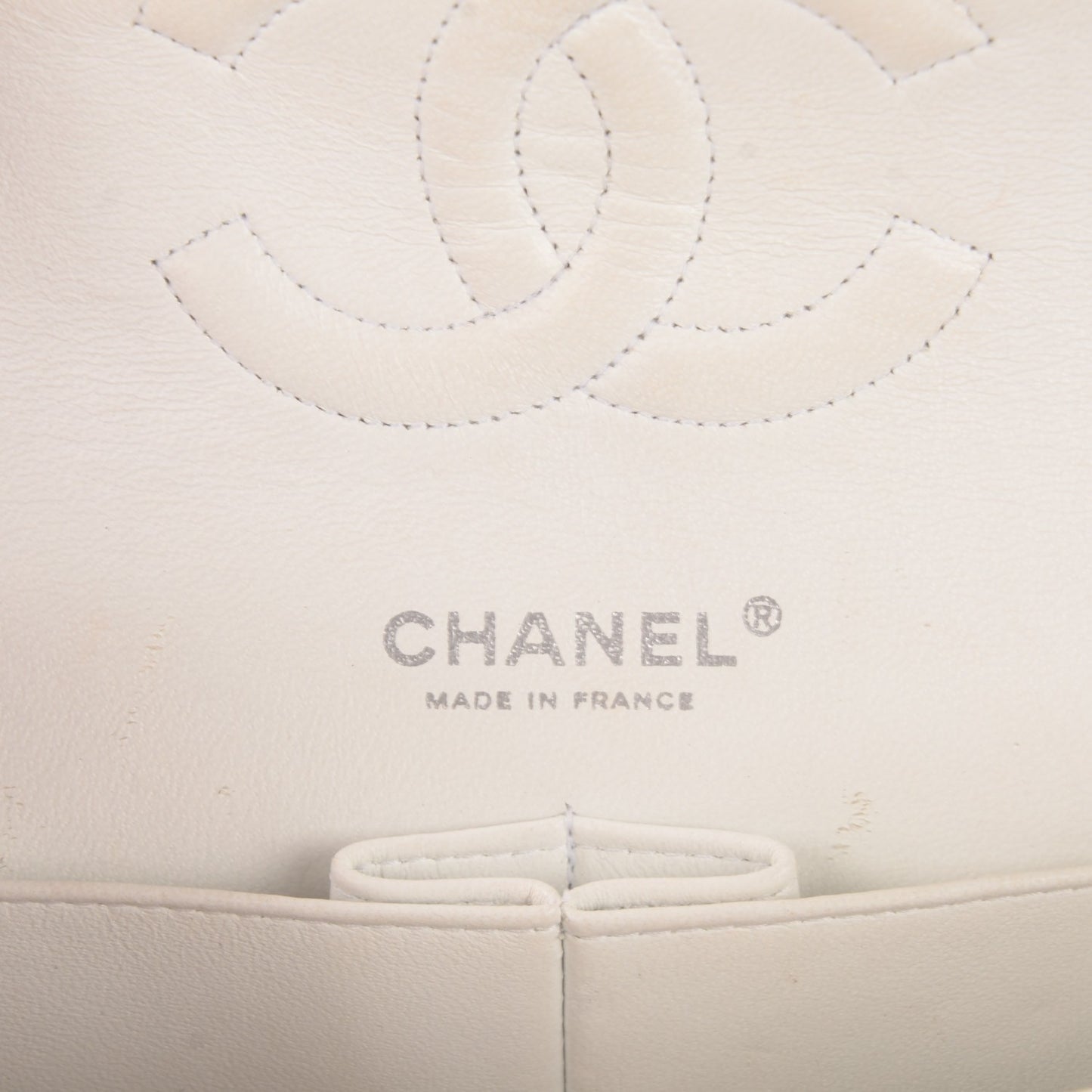 Caviar Quilted Medium Double Flap White