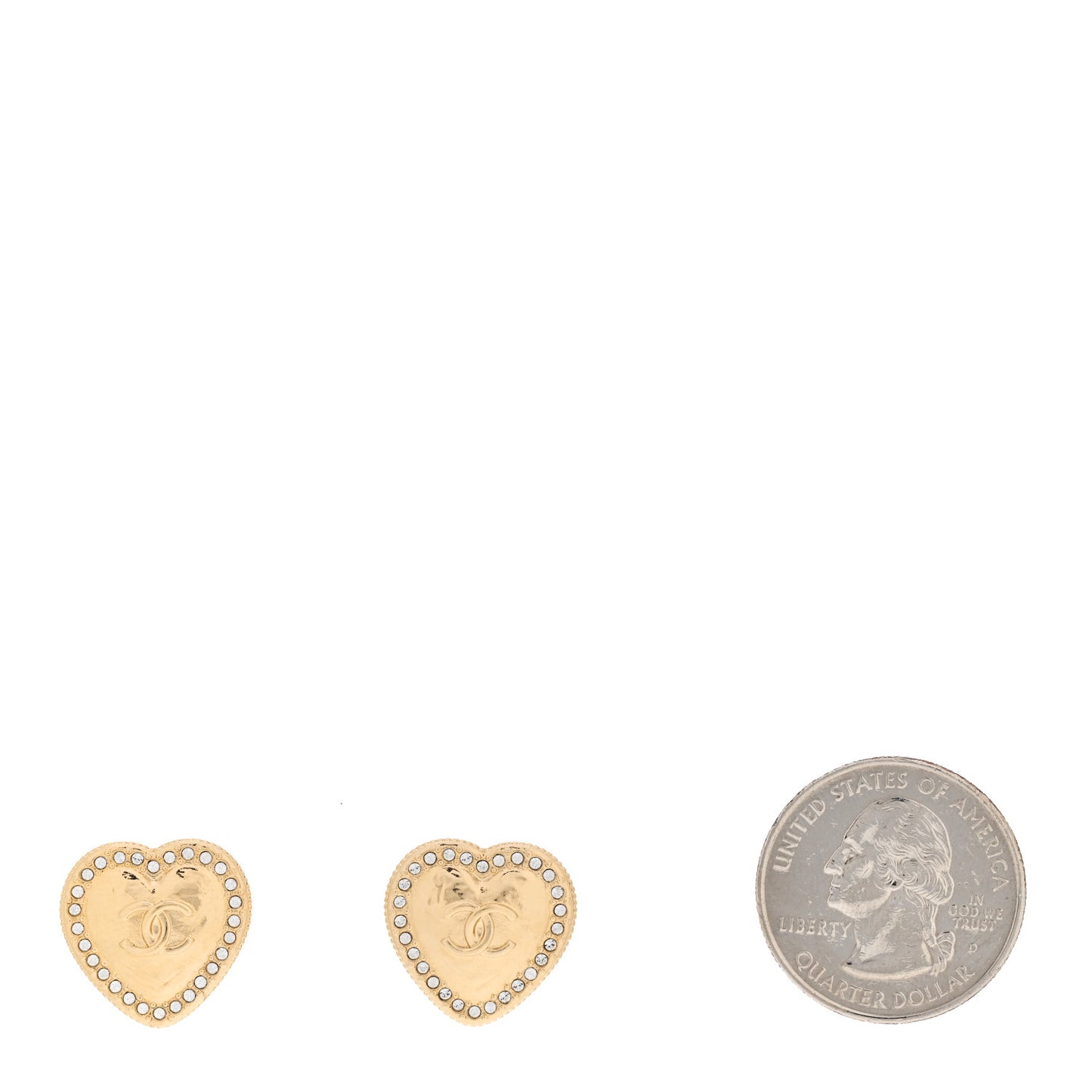 Metal Crystal CC Heart Earrings Gold