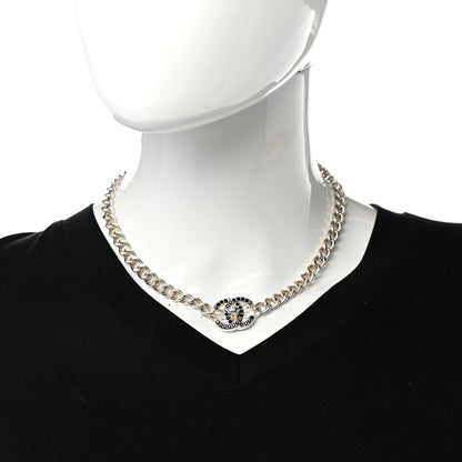 Chanel Crystal Chain Link CC Turn Lock Choker Necklace Silver Black 2 of 6