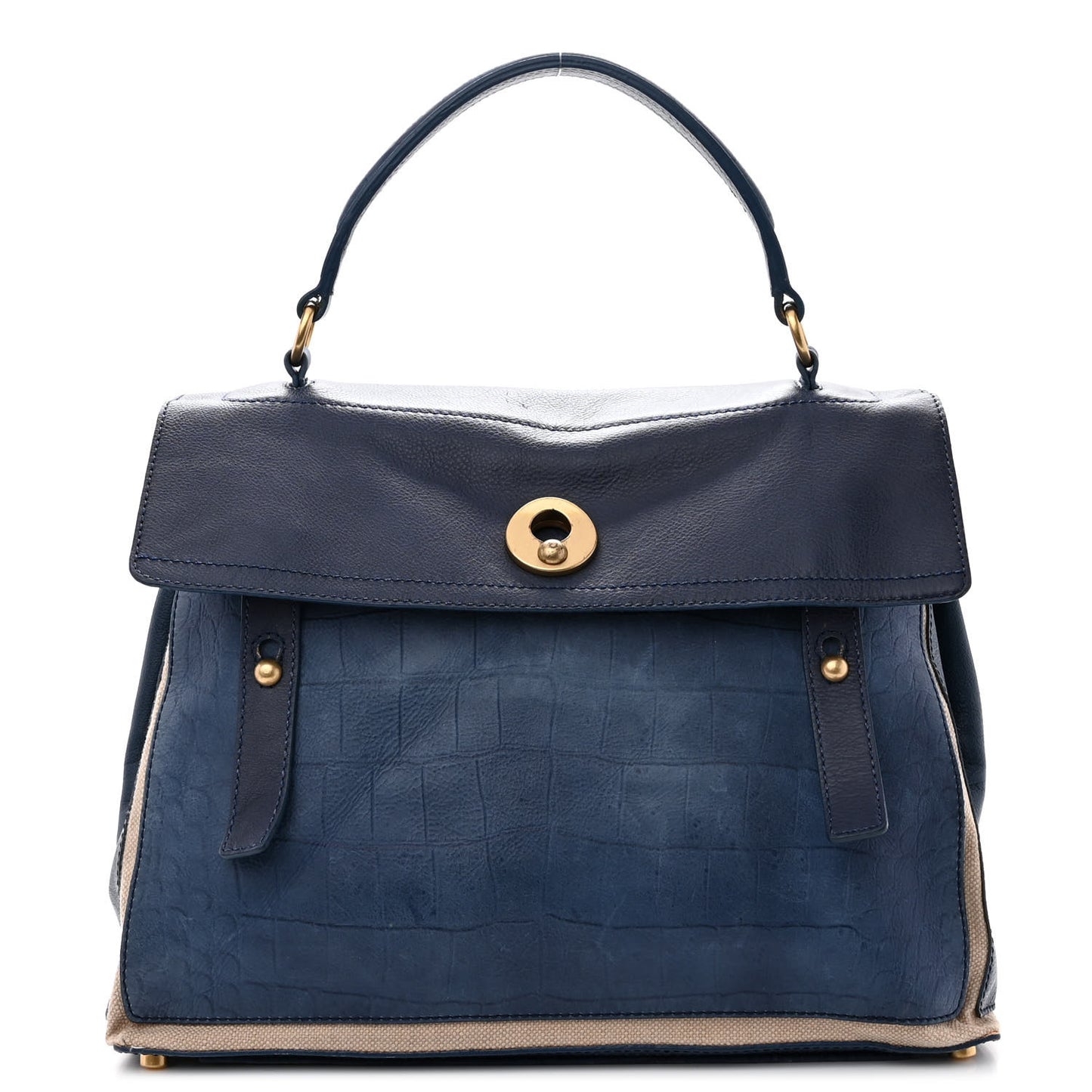 Calfskin Nubuck Crocodile Embossed Large Muse Two Blue