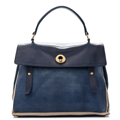 Saint Laurent Calfskin Nubuck Crocodile Embossed Large Muse Two Blue 1 of 13