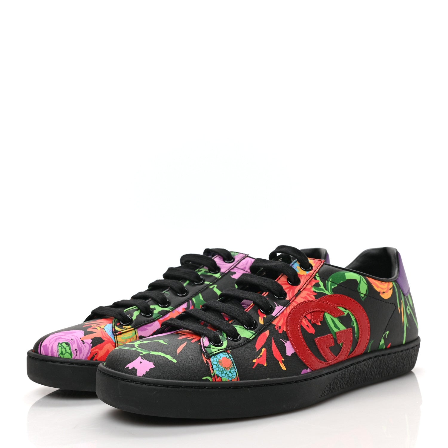Gucci X KEN SCOTT Canvas Infinity Jenni Womens Ace Sneakers 38 Black Pink Hibiscus Red Blue Shine Purple 3 of 9