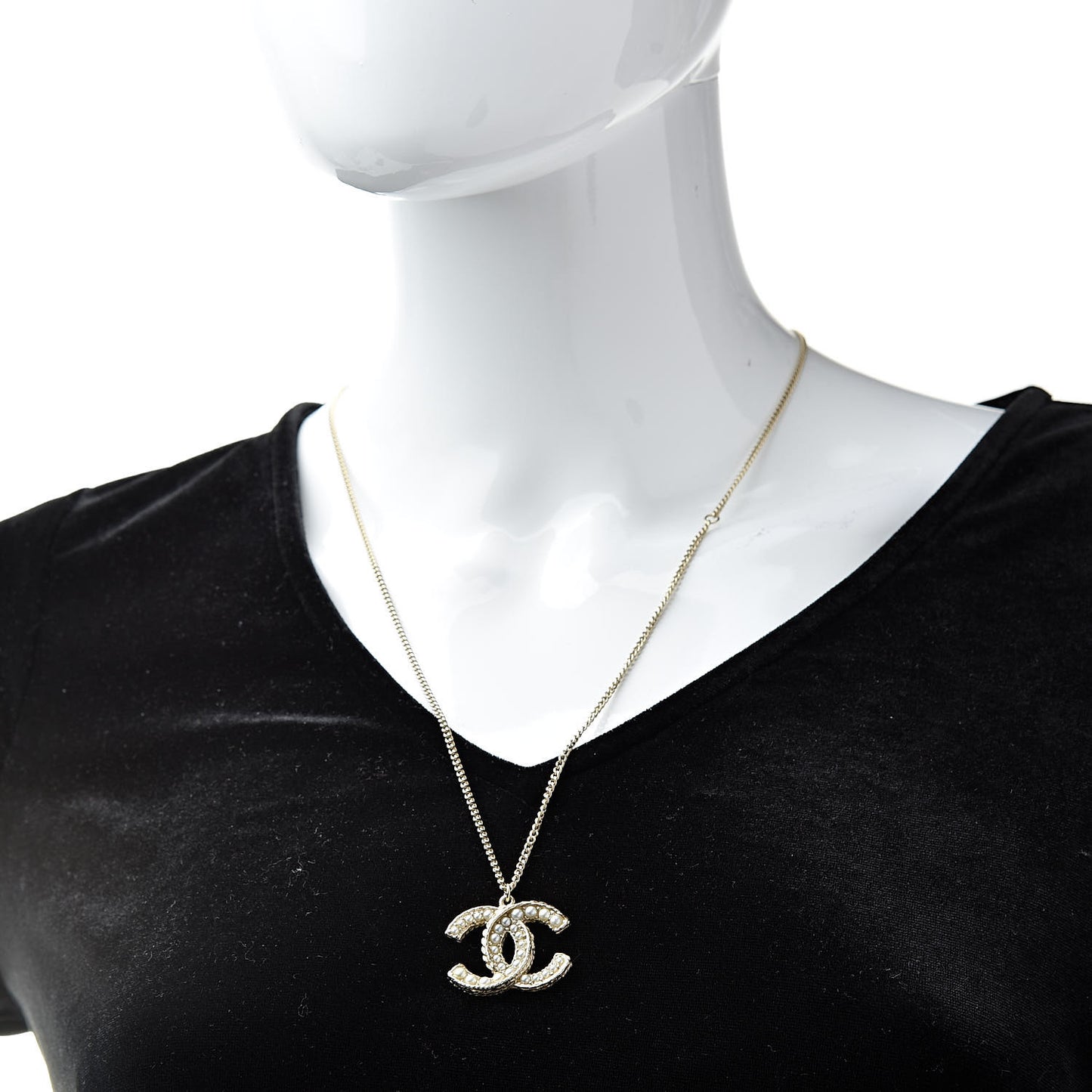 Pearl CC Drop Necklace Gold