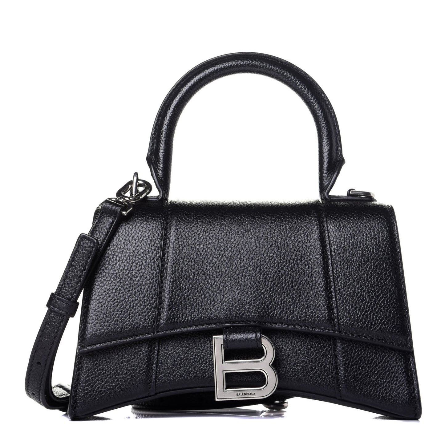 Grained Calfskin Hourglass Top Handle Bag XS Black