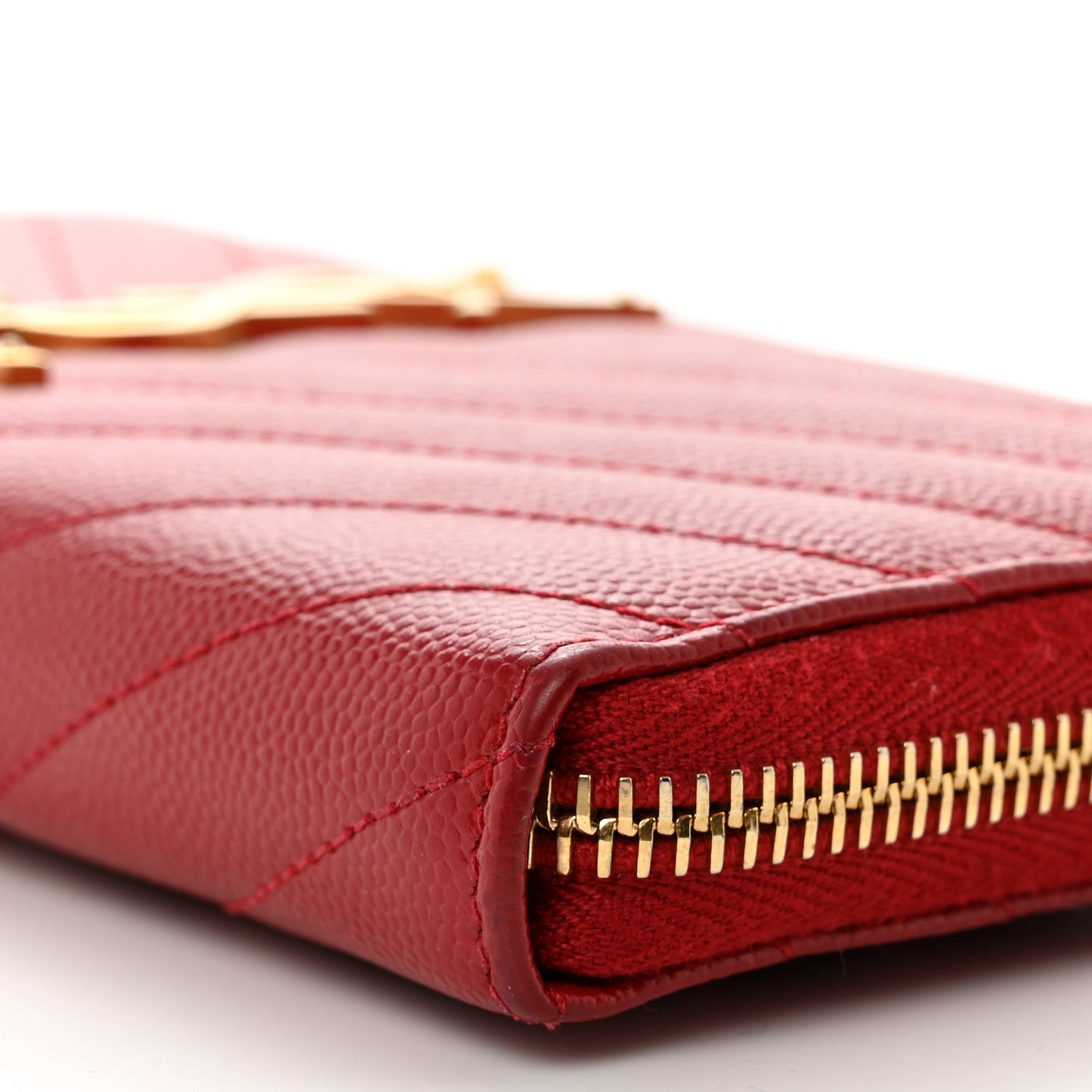 Grain De Poudre Matelasse Chevron Monogram Zip Around Wallet Red