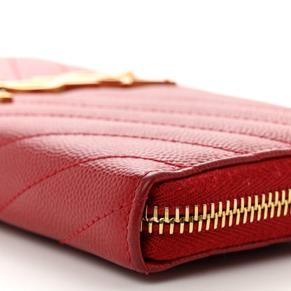 Saint Laurent Grain De Poudre Matelasse Chevron Monogram Zip Around Wallet Red 7 of 10
