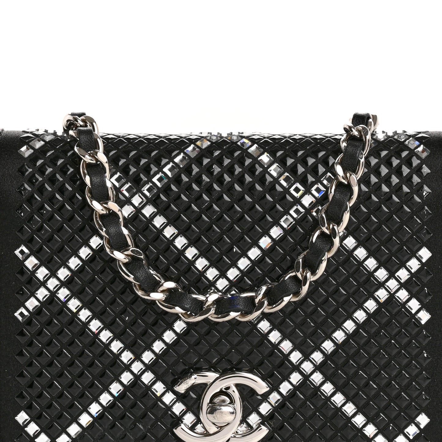 Lambskin Crystal Quilted Mini Chain Belt Bag Black