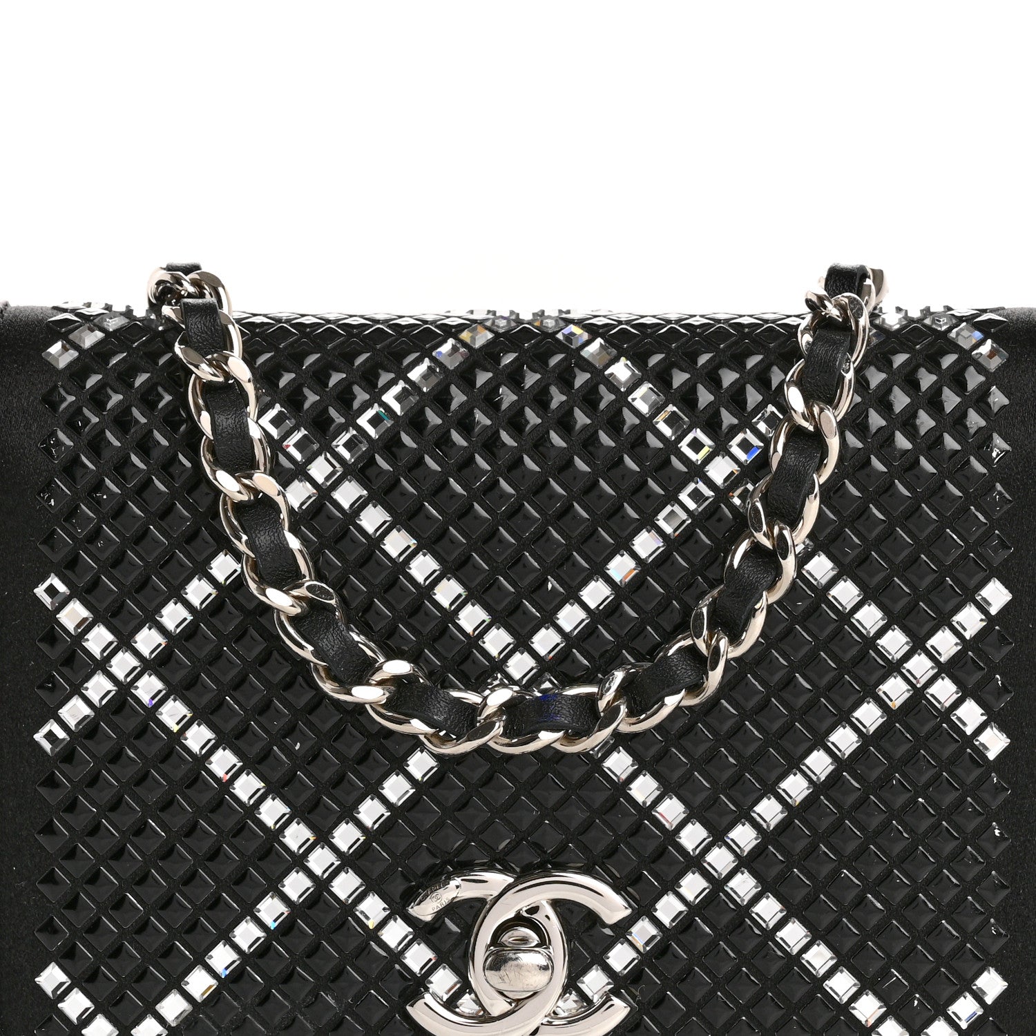 Chanel Lambskin Crystal Quilted Mini Chain Belt Bag Black 8 of 12