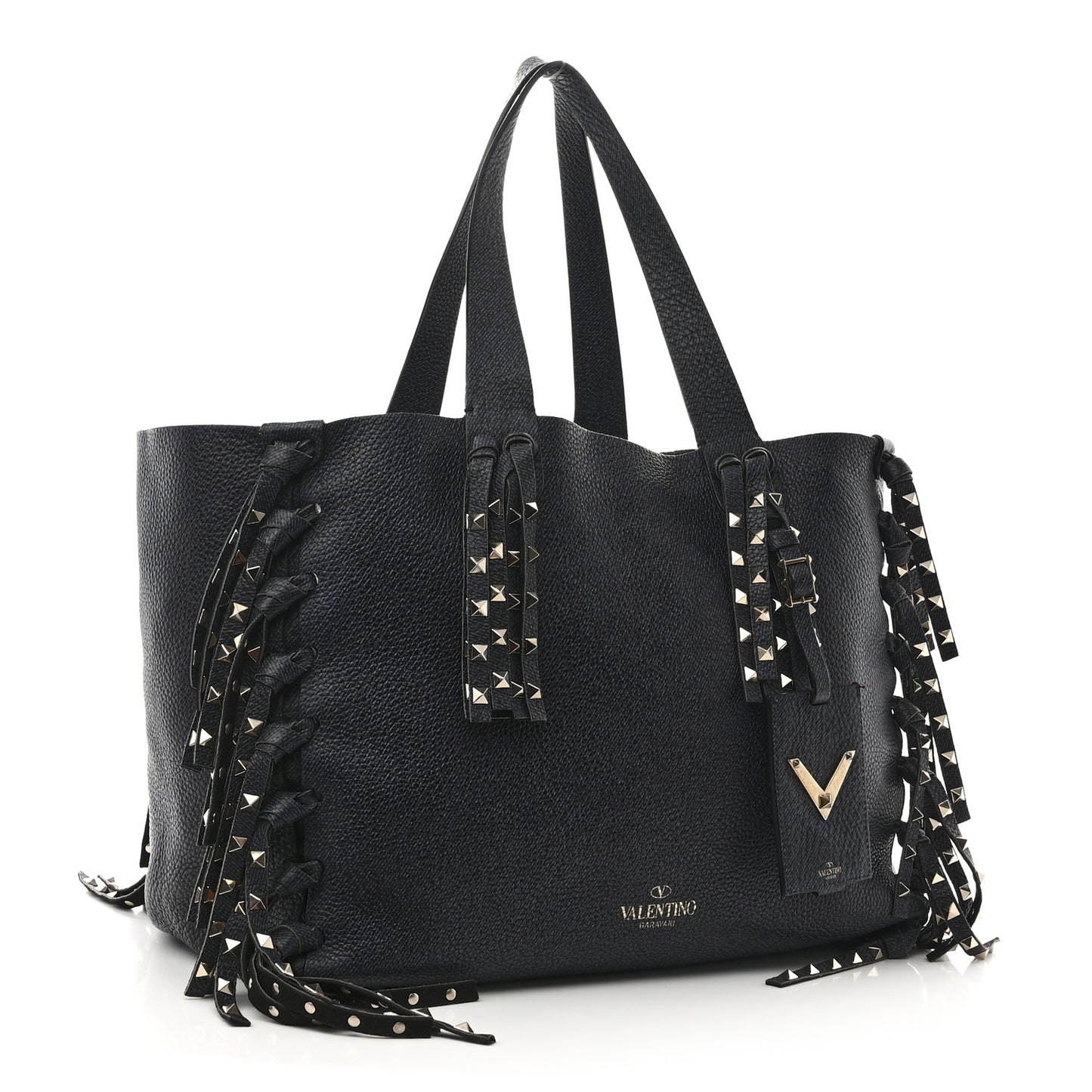 Grained Calfskin Rockstud C-Rockee Fringe Tote Deep Denim