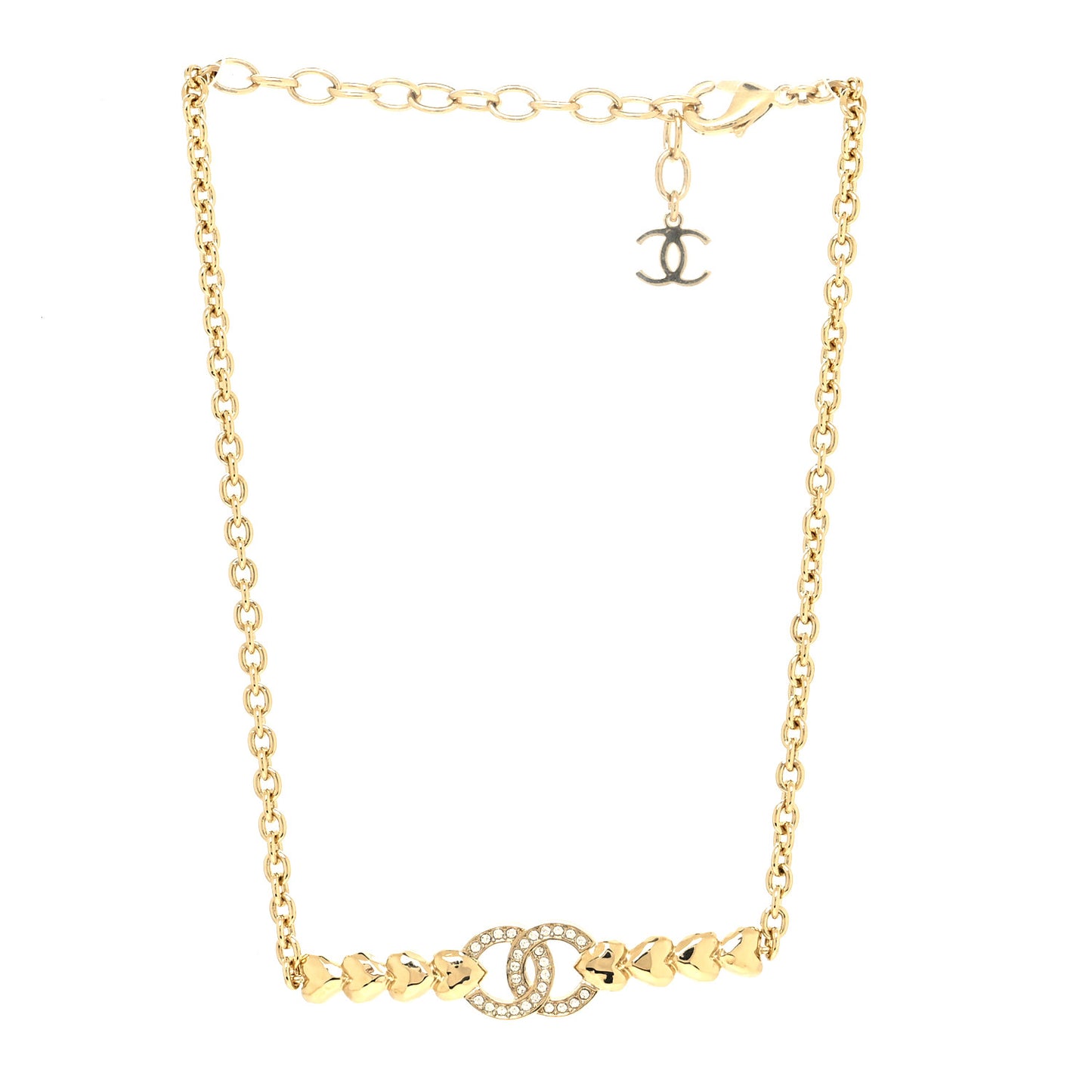 Crystal CC Heart Link Choker Necklace Gold