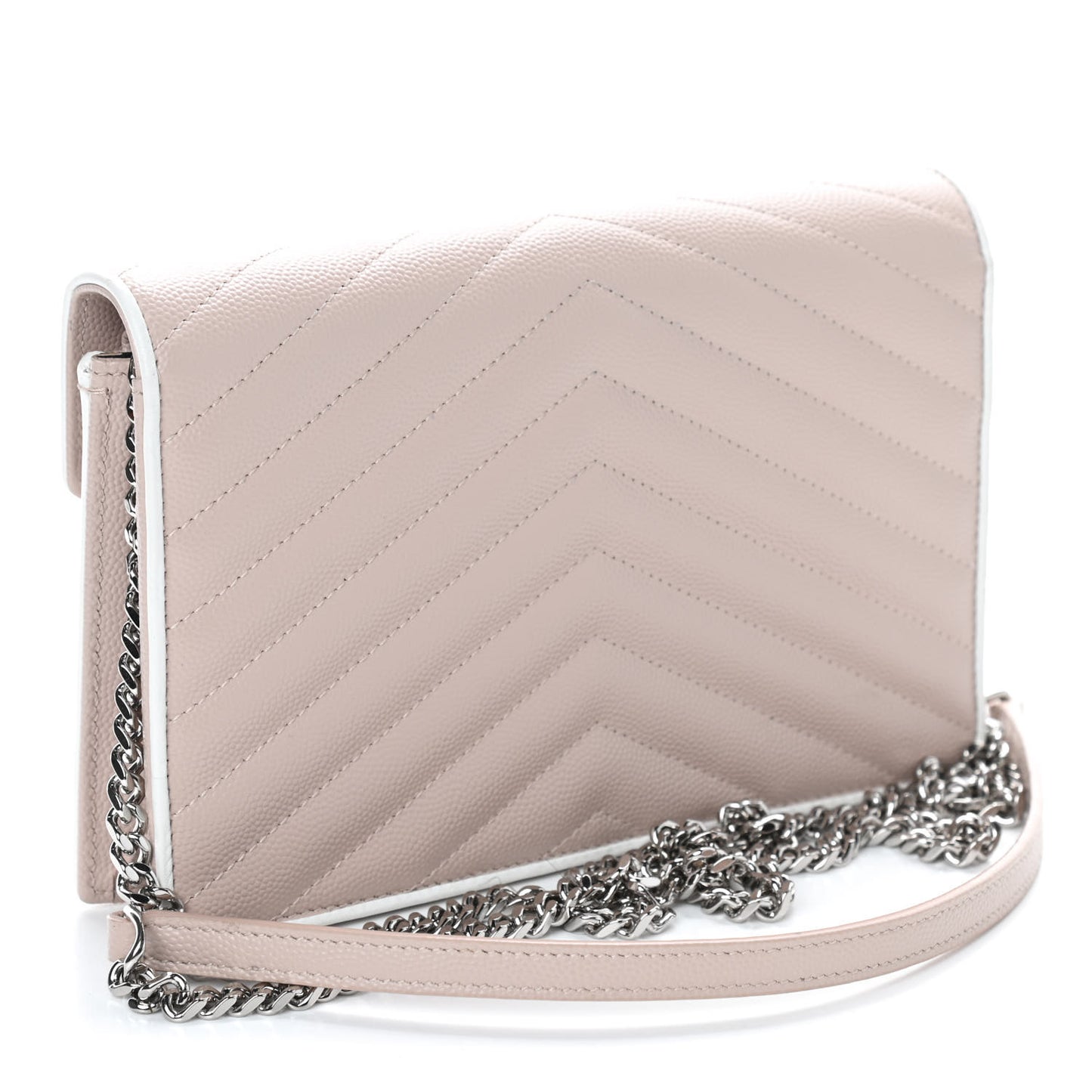 Grain De Poudre Matelasse Chevron Monogram Envelope Chain Wallet Pink White