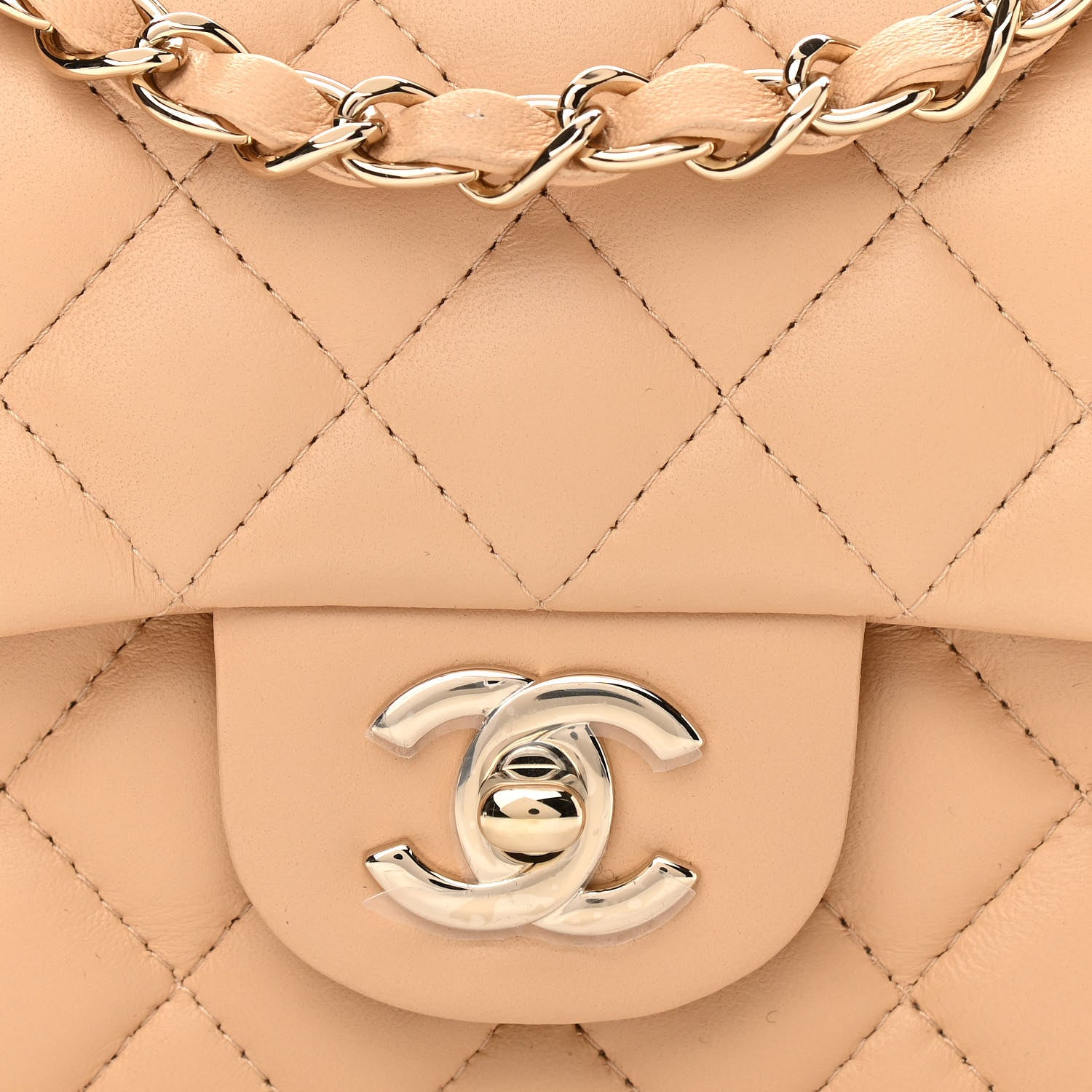 Chanel Lambskin Quilted Mini Rectangular Flap Beige 8 of 11
