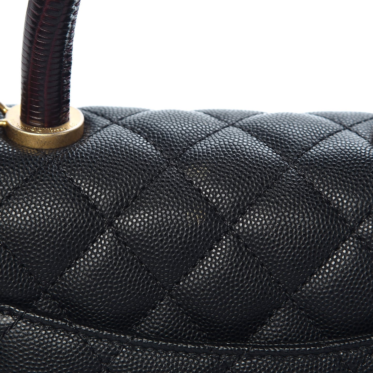 Caviar Lizard Embossed Quilted Mini Coco Handle Flap Black