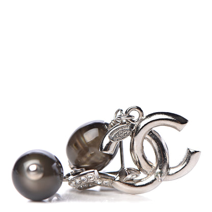 Chanel Crystal Pearl CC Drop Earrings Grey Silver 4 of 4