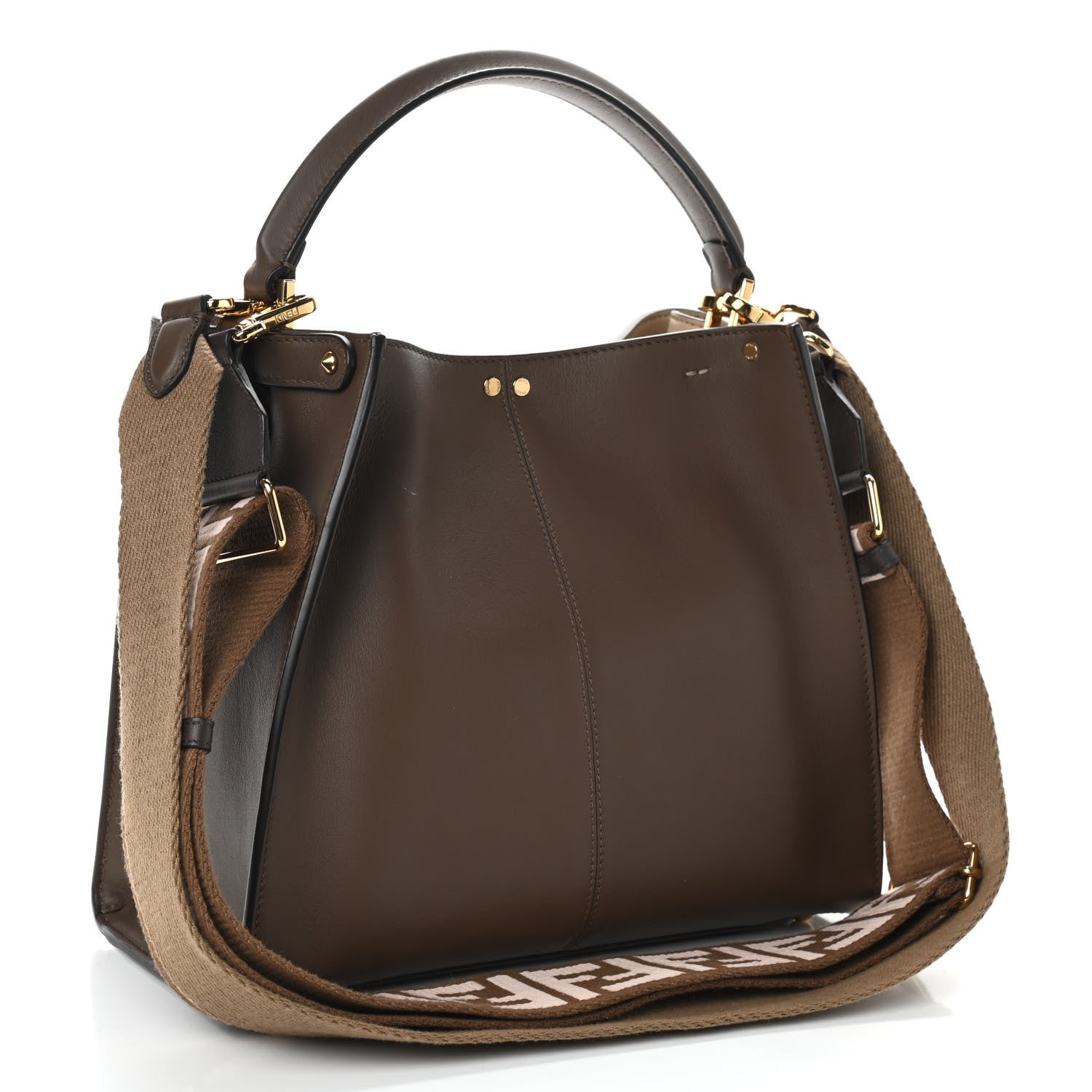 Fendi Vitello Seta Glazed Fabric FF 1974 Medium Peekaboo X-Lite Maya Mogano Panna 2 of 9